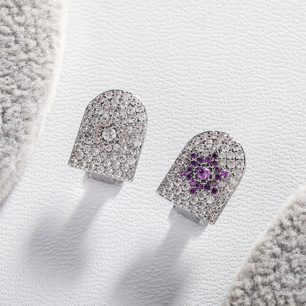 Pretty Hip Hop Single Purple Sun Zircon Teeth, Grillz Dental Grills Silver Color, CZ Stone Tooth Caps For Cute Girls, New Gift Jewelryelry