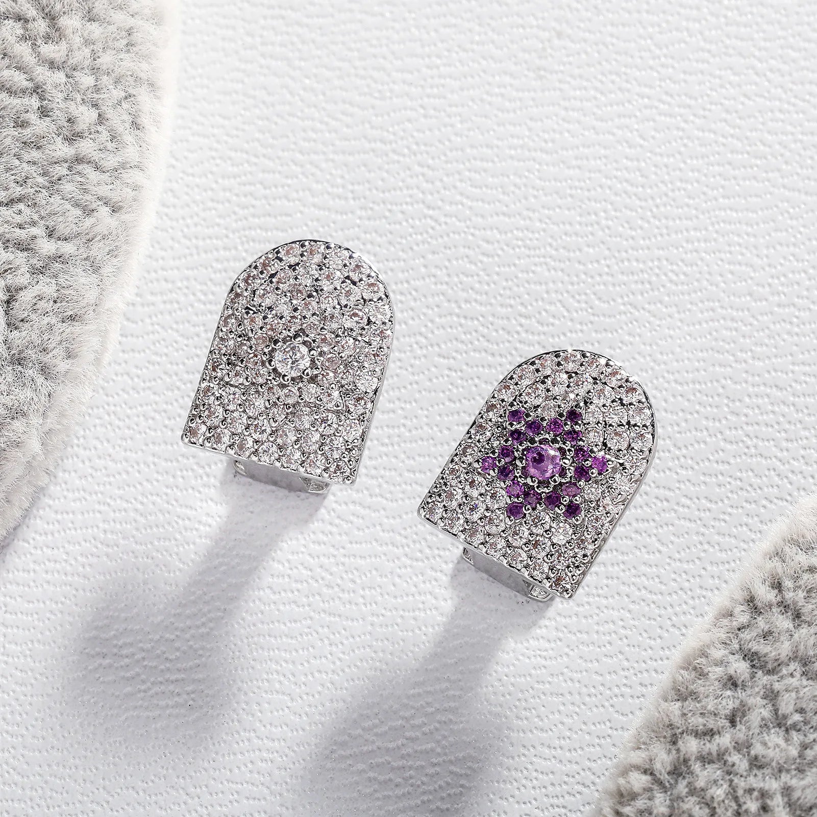 Pretty Hip Hop Single Purple Sun Zircon Teeth, Grillz Dental Grills Silver Color, CZ Stone Tooth Caps For Cute Girls, New Gift Jewelryelry