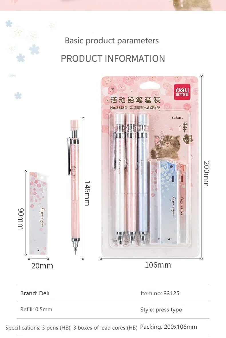 6Pcs/set Kawaii Lovely Fresh Cherry Sakura Mechanical Pencil  0.5mm Automatic Pencil for Student School Office Supplies