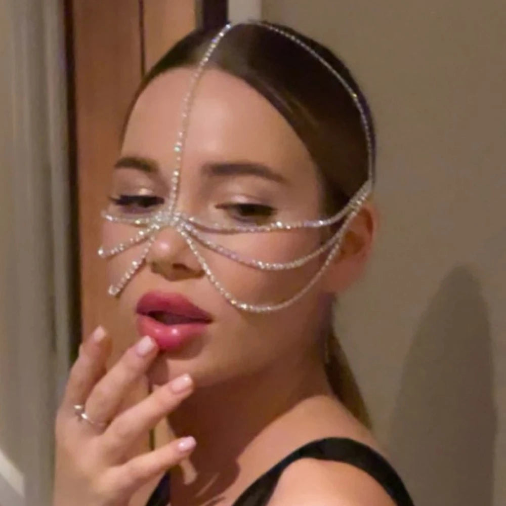 Fashion Layered Head Chains, Cover Face Jewelry, Women Halloween Dance Party Bling Crystal Veil Face Chain, The Best Carnival Gift