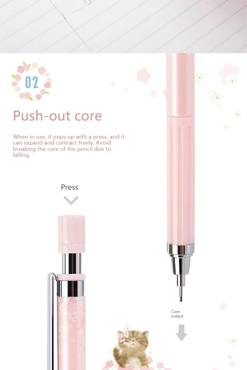 6Pcs/set Kawaii Lovely Fresh Cherry Sakura Mechanical Pencil  0.5mm Automatic Pencil for Student School Office Supplies