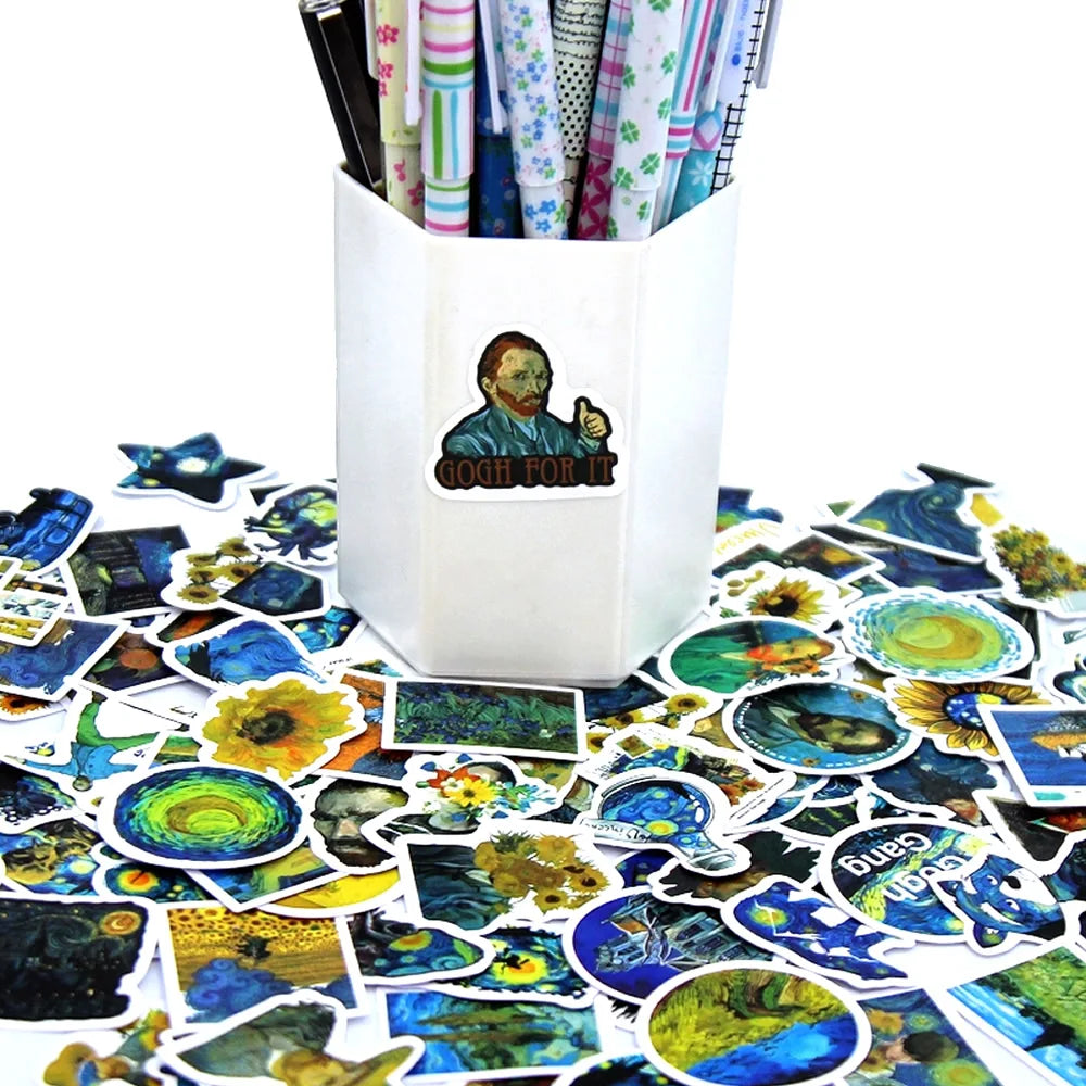 100Pcs Van Gogh Cute Stickers Pack Aesthetic Stationery Supplies Lot Korean Paper Kawaii Office Teacher School Diary Decoration
