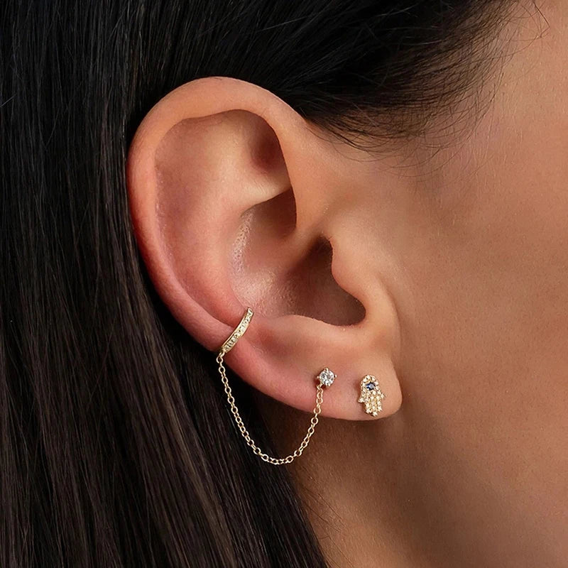 925 Sterling Silver 1pc, Geometry Multi Piercing Stud Earrings For Women, K Gold Simple Elegant Tassel Jewelry, beautiful Gift