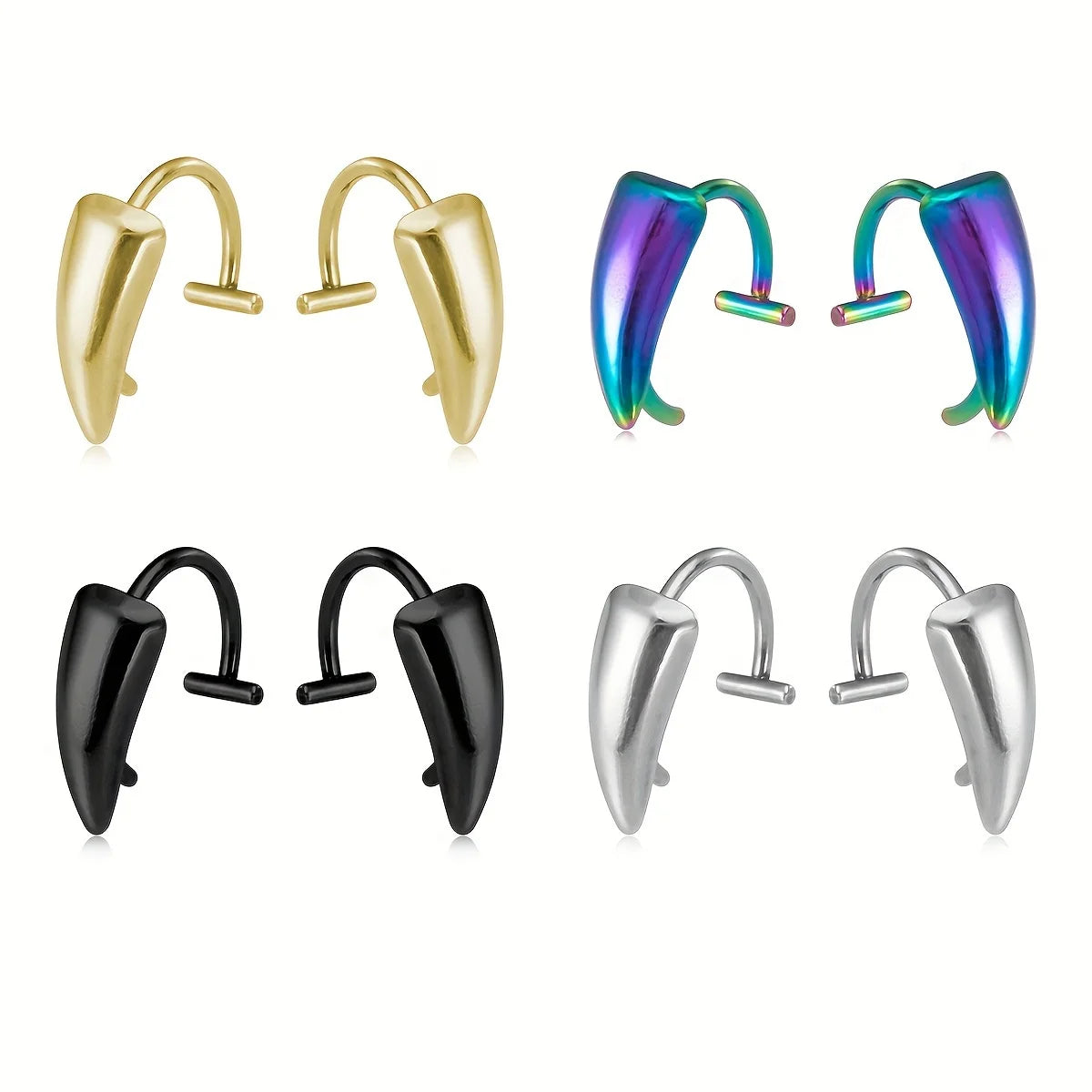 1Pair Stainless Steel Vampire Fangs Lip, Rings Hip Hop Punk Gothic, Style Fake Piercing Teeth Jewelry for Men and Women, Halloween 2025