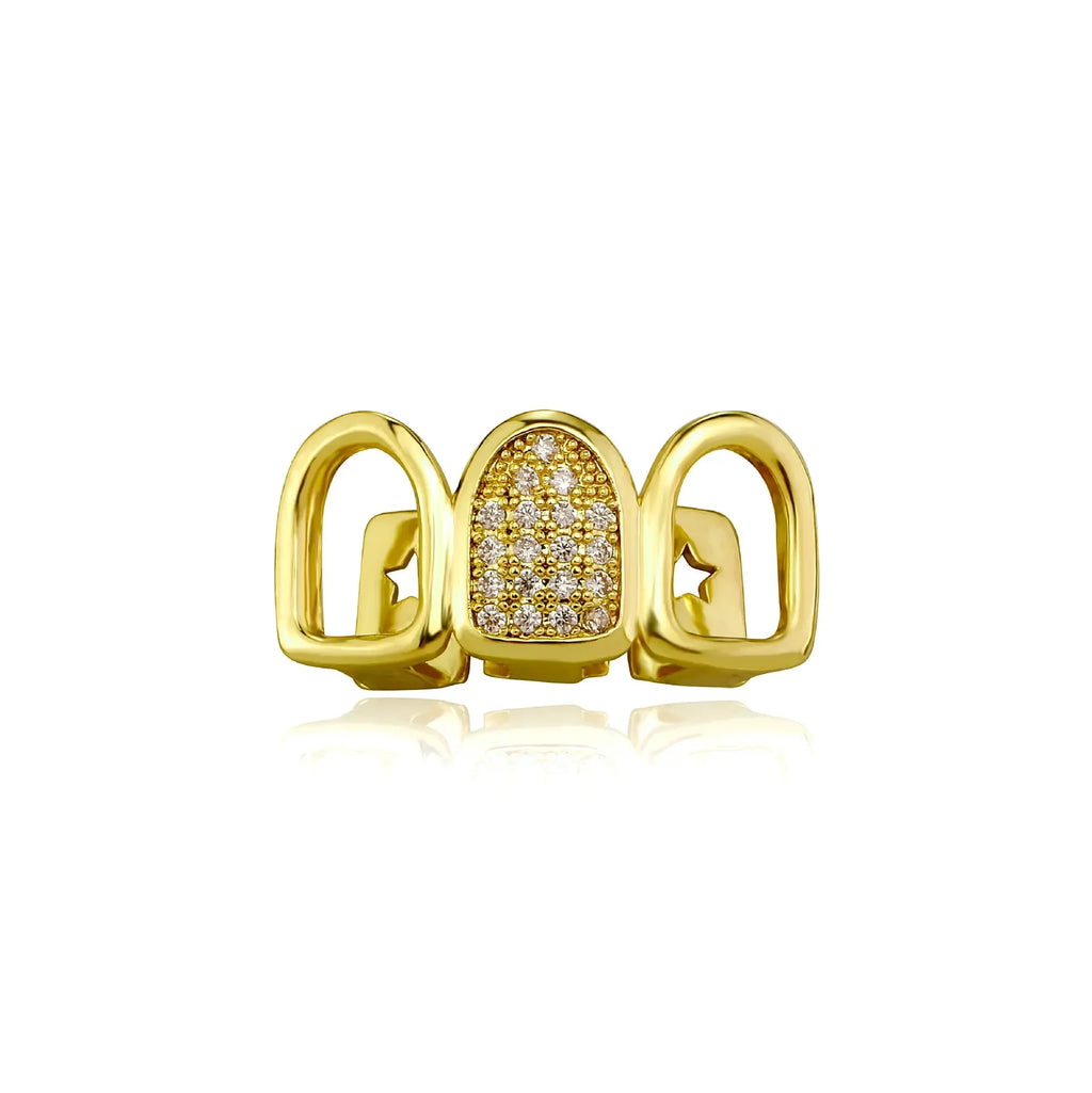 Hip Hop CZ Teeth Grillz For Men And Women, Beautiful Gold And Silver Color, New Tooth Grillz Cap Dental Grill, Nice Punk Rapper Teeth Cap And Halloween Cosplay