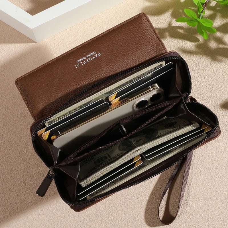 Classic Faux Leather Wallet, Chic Double Layer with Snap Closure, Nice Zippered Card Holder & Photo Compartment, Color blocking