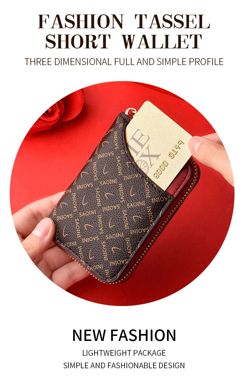 New Girl's Small Wallet Premium Sense Personality Lady, Credit Card Holder Fashion Multi-Slot Zipper Credit Card Wallet  Women's