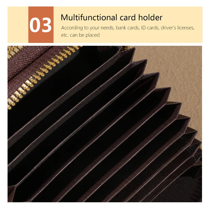 RFID Protection Mini Wallet - Chic Faux Leather with Double Zipper, Multiple Card Slots & Slip Pocket, Compact Classic Clutch