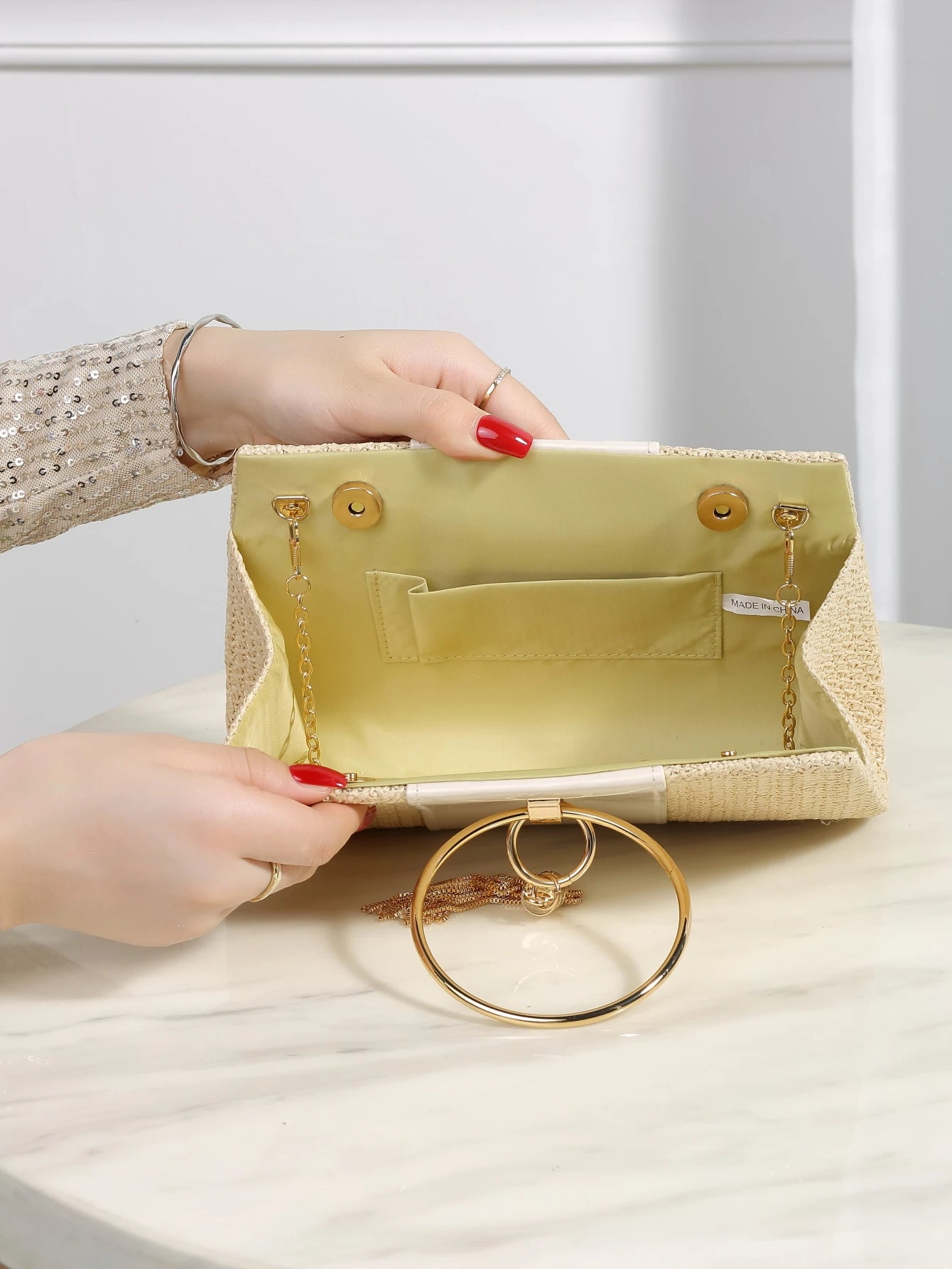1 Piece Bohemian Resort Woven Large Capacity Clutch Bag, Elegant Ladies Fashion Square Straw Evening Bag