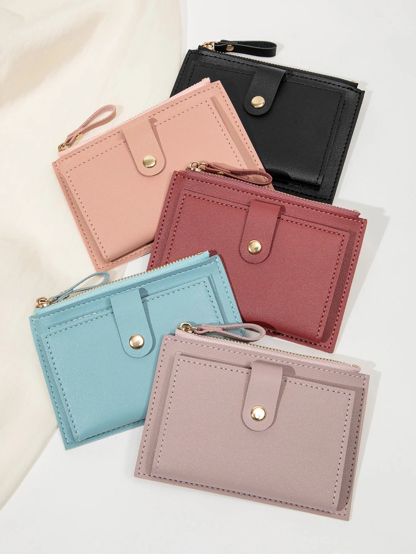 Adorable Minimalist And Fashionable Women's Short Card Bag, Thin Mini PU Leather Wallet, Amazing women's credit card holder wallet, Stunning Trendy Practical Gift For Cute Girls, Lovely Pink Wallet, Nice Blue Color, Kind Pink
