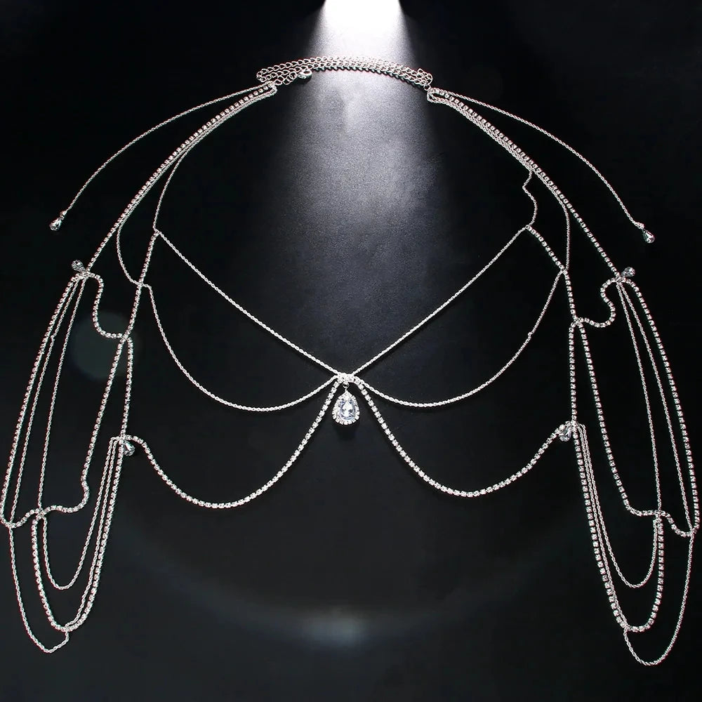 Unique Rhinestone Shoulder Chain Wedding, Pretty Bridal Jewelry, Kind Sexy Shoulder Body Chain Bling, Crystal Water Drop Necklace For Girls, The Best Christmas Gift for Girls
