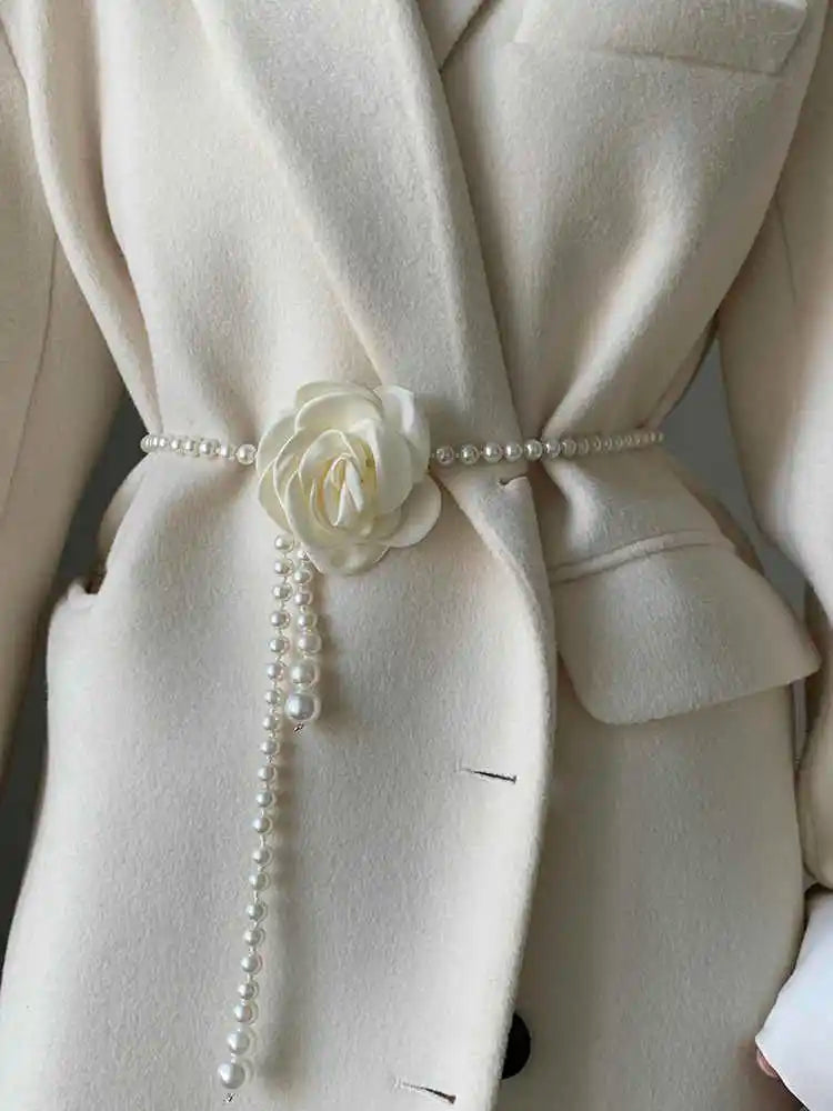 Adorable Pearl Waist Belt Women's New Style Camellia Decorative Versatile Waist Belt Matching Dress Coat Jacket Fashion Elegant Belt