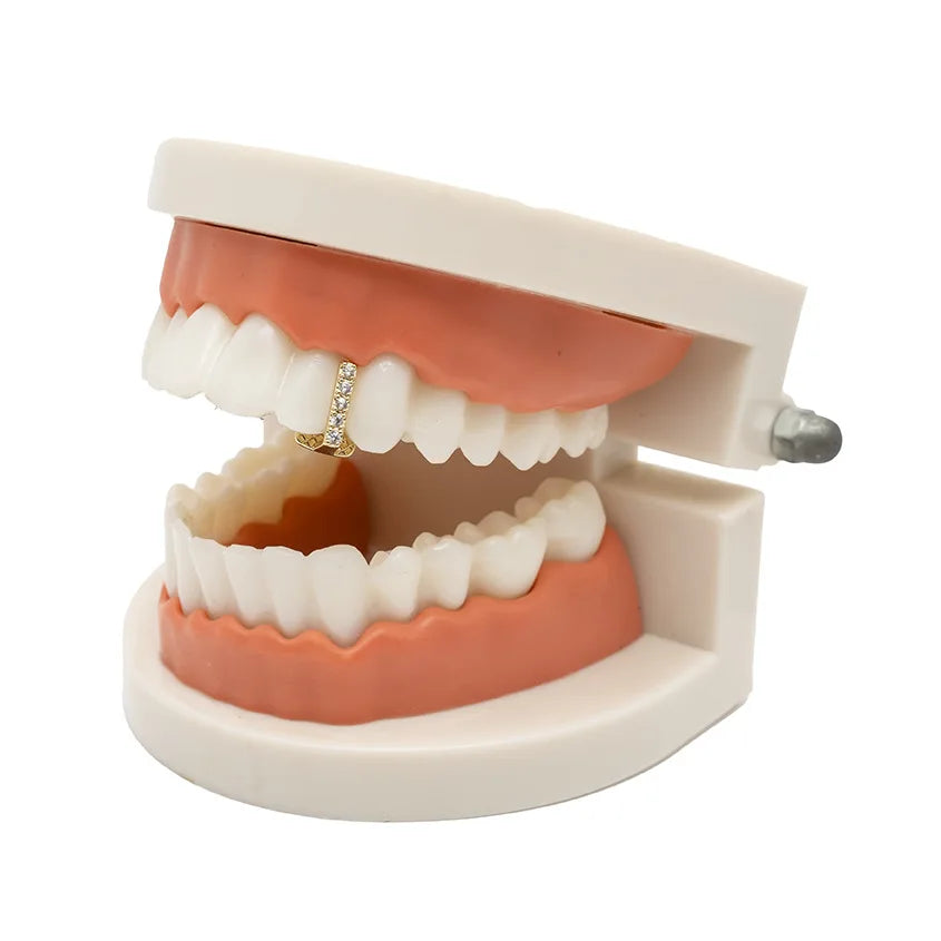 Beautiful Vertical Bar CZ Stone Tooth Caps Braces Hip Hop Single Shiny 5 Zircon Teeth Grillz For Women Men Jewelry Dental Grills