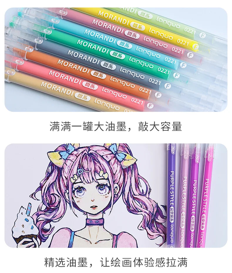 Kawaii Morandi Gray Pens, Functional Set Multi Color Gel Ink Pens, Beautiful Vintage Marker Liner Ballpoint Pen School And Office Stationery Gift Pen