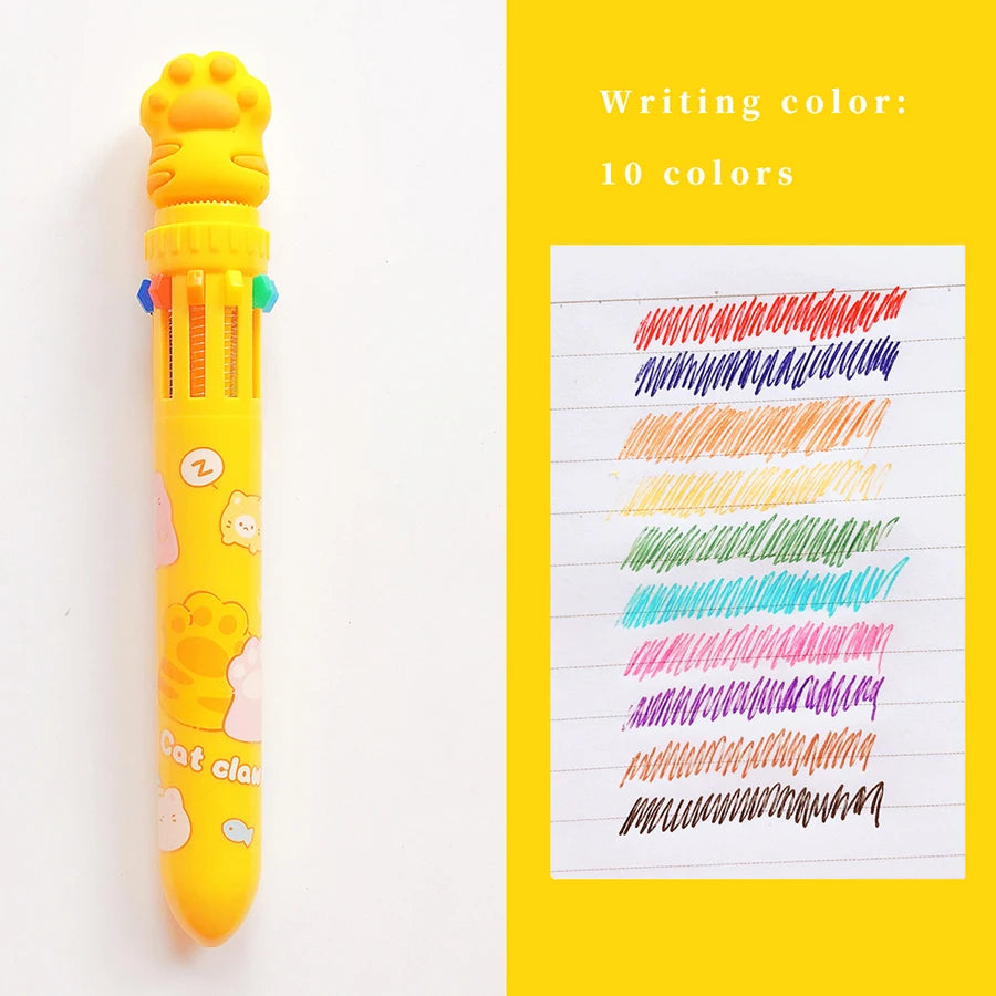 Cute Kawaii Cat Paw Cartoon Silicone And Beautiful 10 Colors Chunky Ballpoint Pen School And Office Supply, kind Gift Stationery