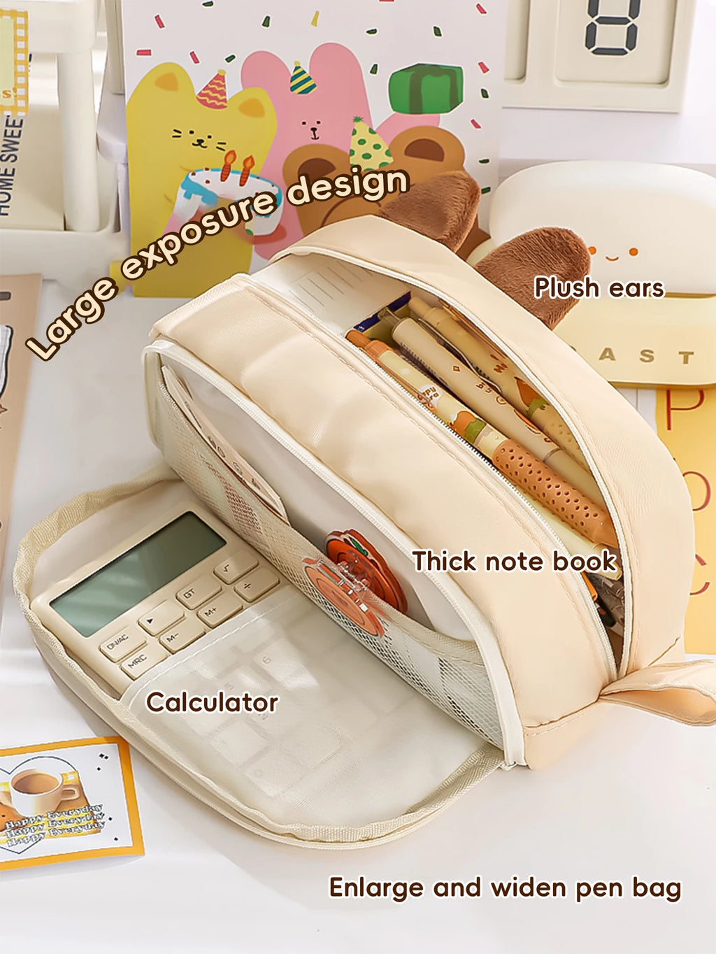 Kawaii Pencil Case for Girls Kapibara-San Large Capacity Makeup Bag Aesthetic School Office Supplies (Cartoon Animal Design)