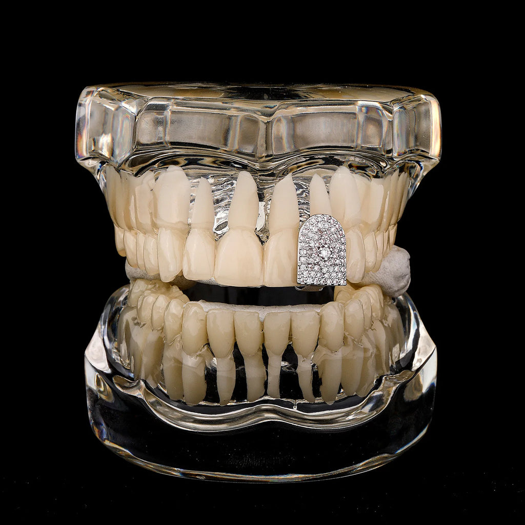 Pretty Hip Hop Single Purple Sun Zircon Teeth, Grillz Dental Grills Silver Color, CZ Stone Tooth Caps For Cute Girls, New Gift Jewelryelry