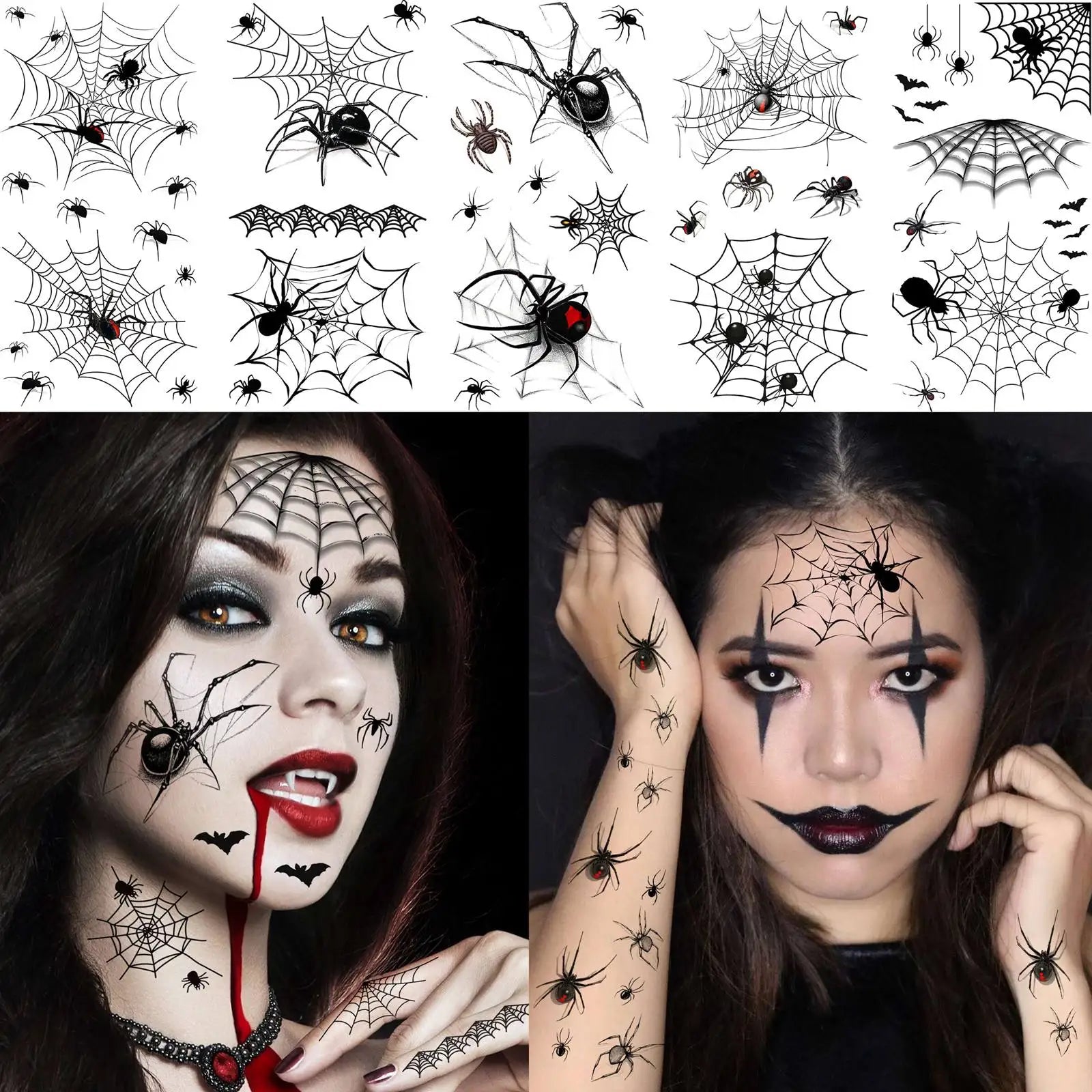 8 Sheets Horrible Realistic 3D Spiders Spiderweb, Temporary Tattoos For Men Women Adults Halloween, Halloween Gift