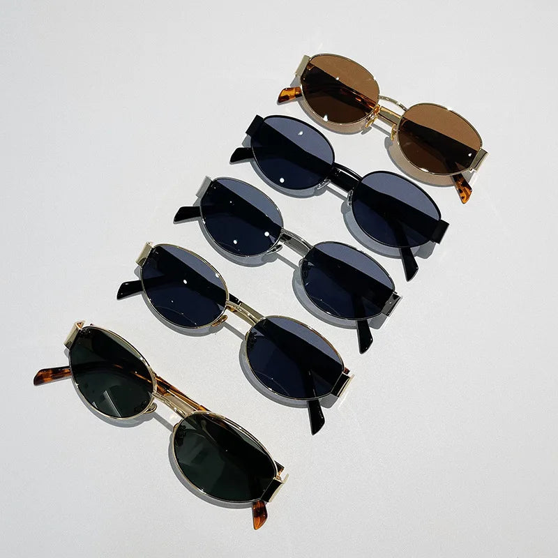 Charming Fashion Oval Sunglasses For Women, Lovely Retro Trend Outdoor Metal Sun Glasses, High Quality Classic Luxury And Eyewear UV400 Goggles