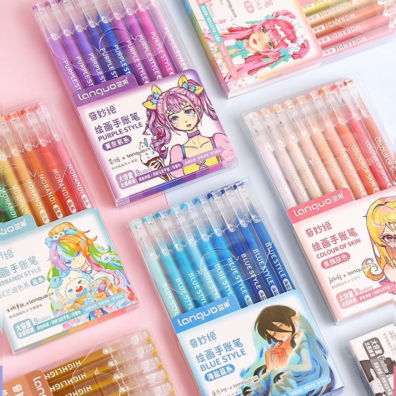 Kawaii Morandi Gray Pens, Functional Set Multi Color Gel Ink Pens, Beautiful Vintage Marker Liner Ballpoint Pen School And Office Stationery Gift Pen