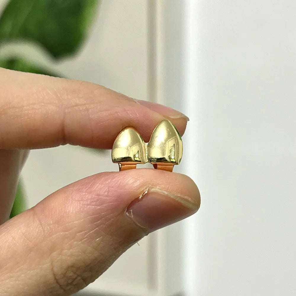 Simple Hip Hop Double Glossy Teeth Grillz Gold And Silver Color, Tooth Caps Fangs Dental Grills For Women And Men, Jewelry Cosplay Gift