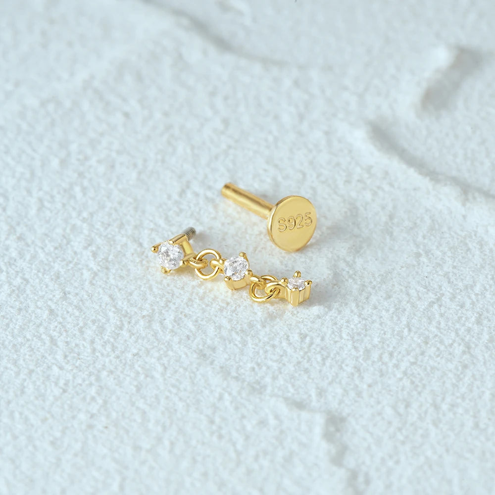 925 Sterling Silver 1pc, Geometry Multi Piercing Stud Earrings For Women, K Gold Simple Elegant Tassel Jewelry, beautiful Gift