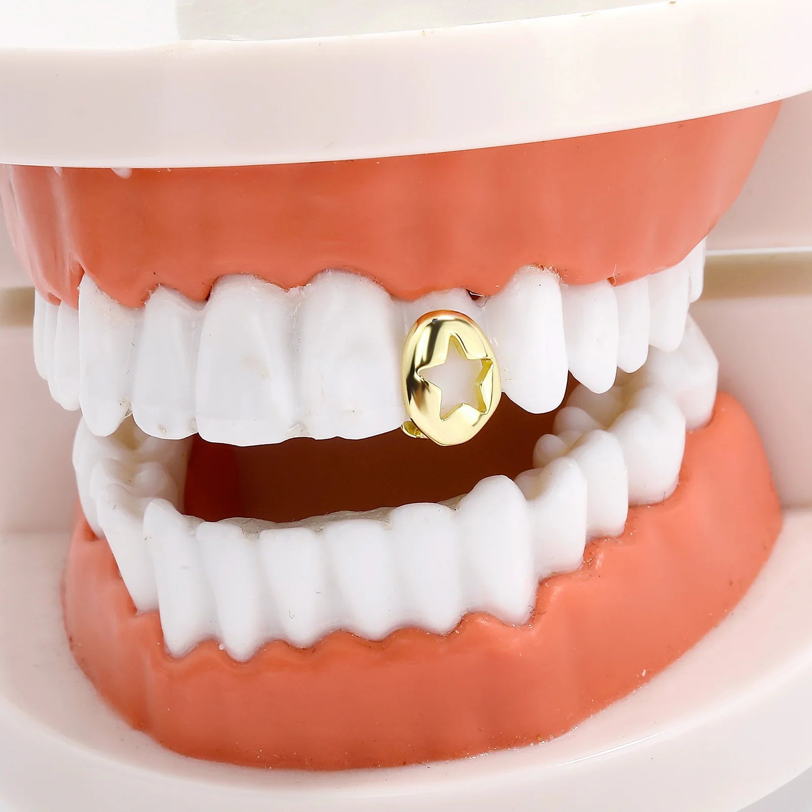 TOPGRILLZ Hip Hop Single Star Teeth Grillz Braces Vintage Glossy Hollow Tooth Caps For Women Men Couple Jewelry Cosplay Gift