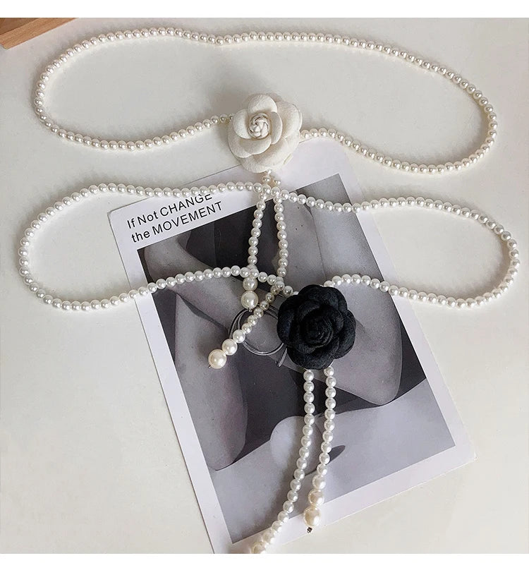 Adorable Pearl Waist Belt Women's New Style Camellia Decorative Versatile Waist Belt Matching Dress Coat Jacket Fashion Elegant Belt