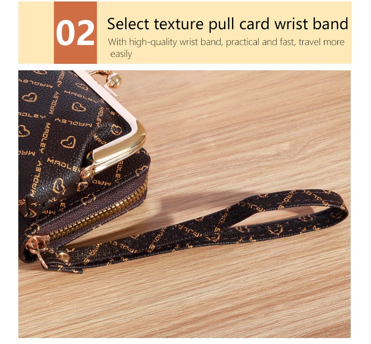 New Wallet Girl's Wrist Strap Short Charm Flower Zero Wallet Large Capacity Coin Clip Bag Letter Multi Card Card Bag Money Clip