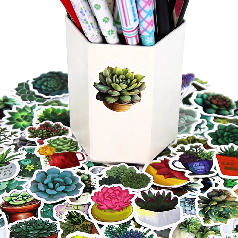 100Pcs Succulent Cute Stickers Pack Aesthetic Stationery Supplies Lot Kawaii Office Teacher School Diary Decoration Korean Paper