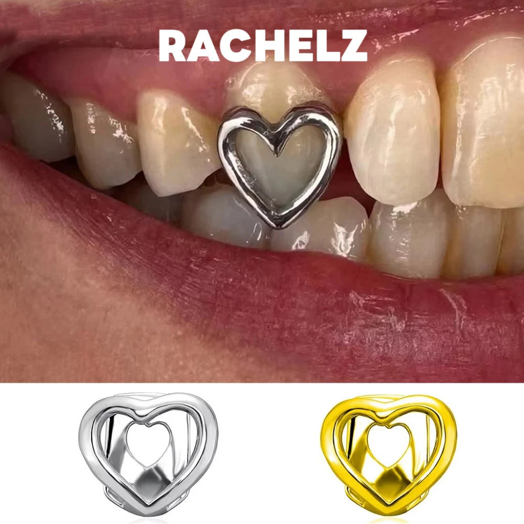 RACHELZ Y2K Vintage Hollow Heart Tooth Caps Braces Punk Simple Mouth Teeth Grillz For Women Men Jewelry Christmas Gift
