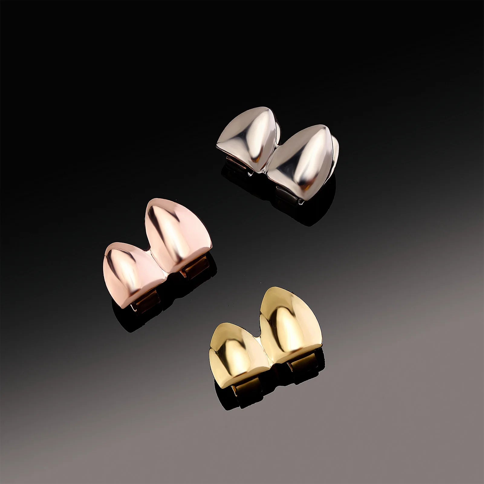 Simple Hip Hop Double Glossy Teeth Grillz Gold And Silver Color, Tooth Caps Fangs Dental Grills For Women And Men, Jewelry Cosplay Gift