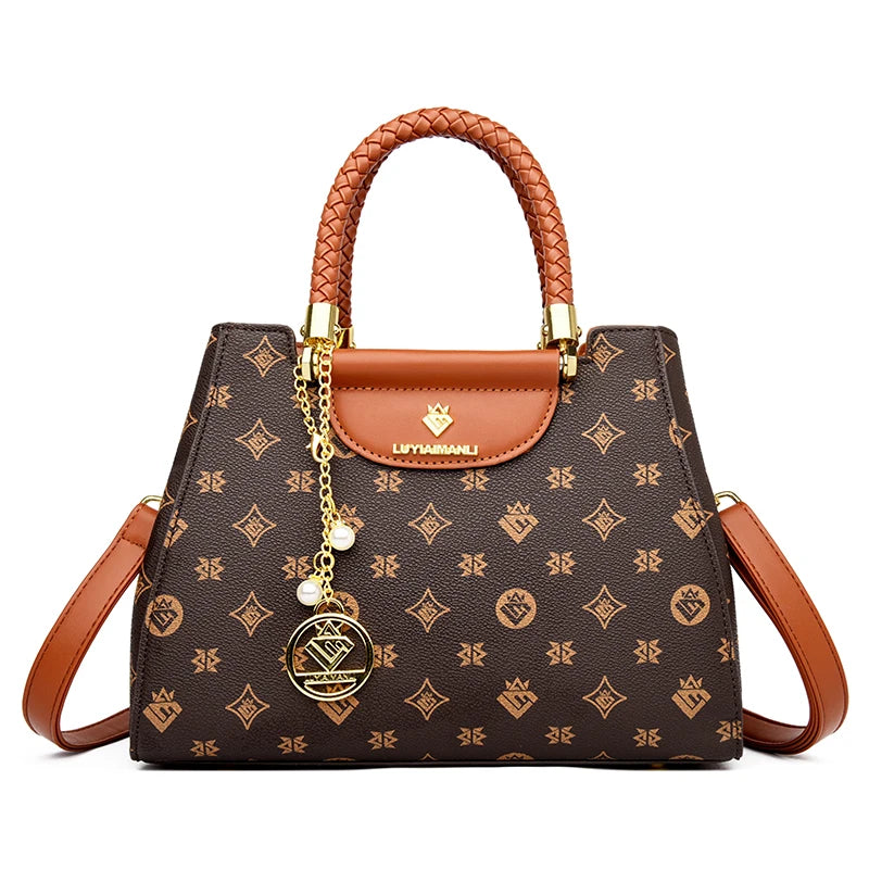 Woven Handle Elegant Handbag for Women High Quality Leather Top-Handle Bags Ladies Shoulder Crossbody Bag Quality Casual Tote