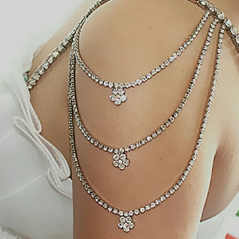 Stonefans Flower Shoulder Strap Luxury Chain Rhinestone Sexy Bra for Women Elegant New Crystal Bra Shoulder Lingerie Accessories