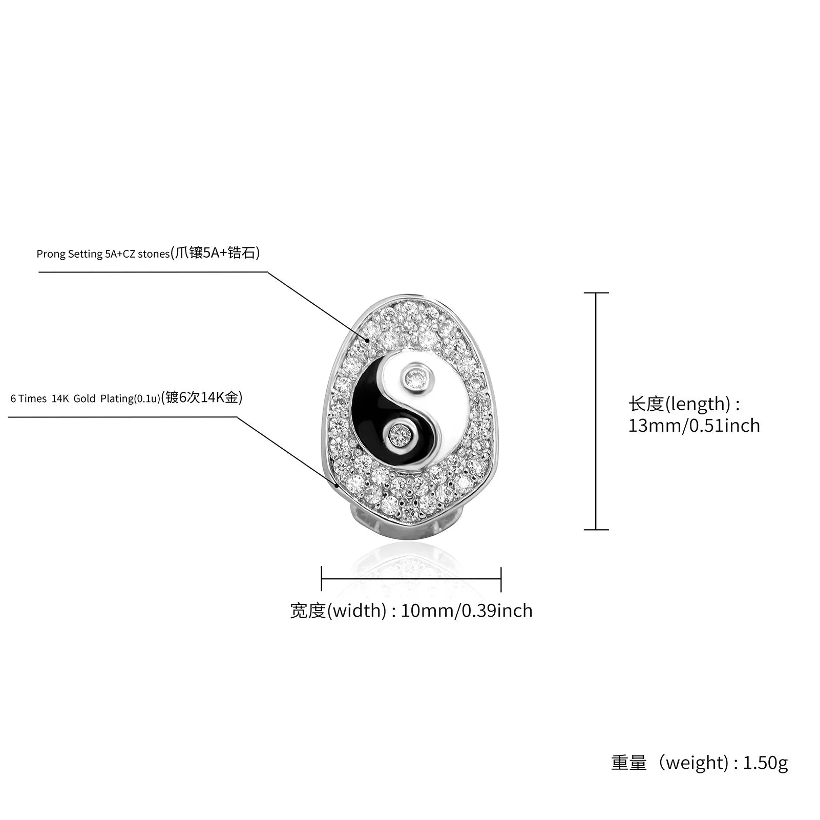 New Tai Chi Pattern Charm Zircon Teeth Grillz Hip Hop CZ Stone Tooth Caps For Women Men, Jewelry Party Gift teeth