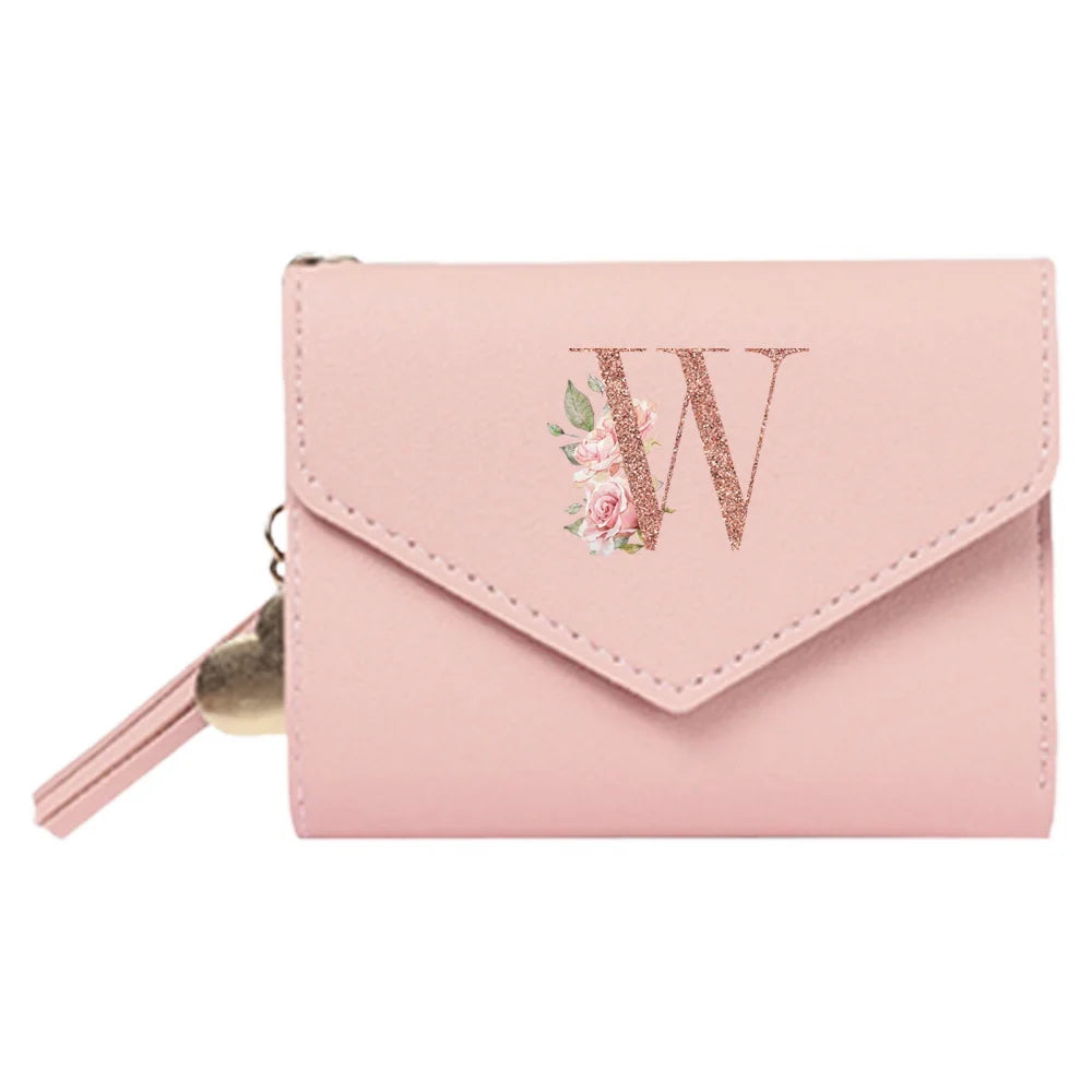 Women'S Wallet Clutch Fashion Leather Short Style Purse Multi Caroslot Coin Purse RFID Blocking Case Rose Gold Pattern