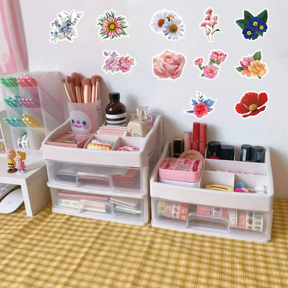 30/60/180 Flowers Stickers Cartoon Cute Decals Toy Stationery Guitar Phone Bicycle Laptop Luggage Car Graffiti Beautiful Sticker