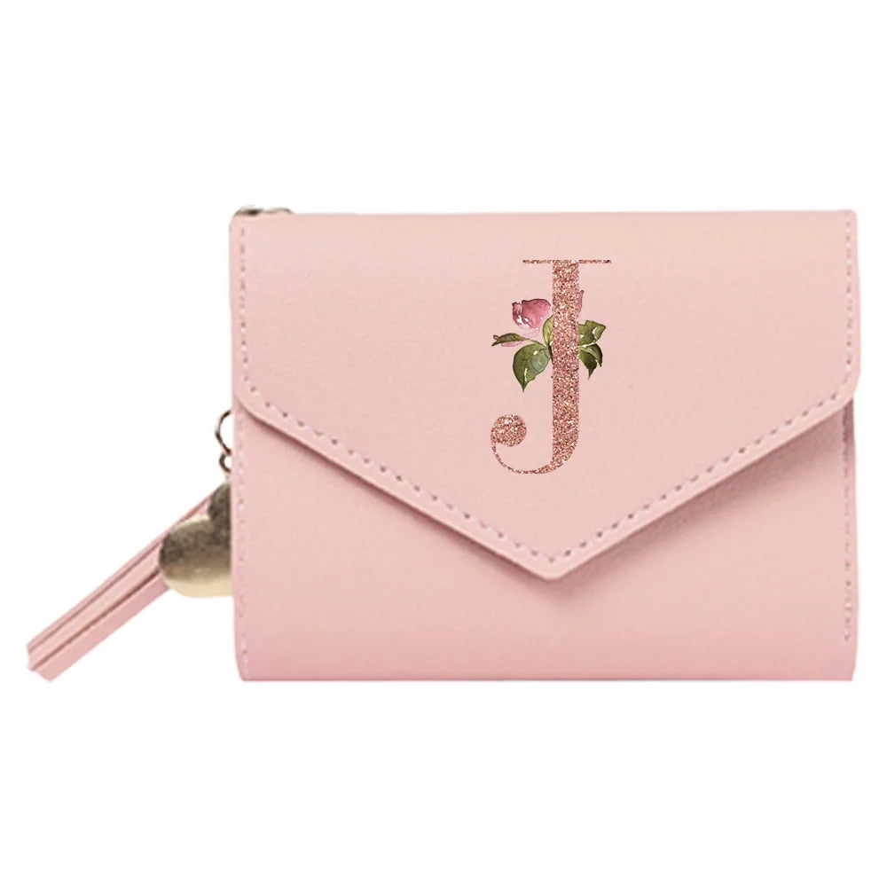 Women'S Wallet Clutch Fashion Leather Short Style Purse Multi Caroslot Coin Purse RFID Blocking Case Rose Gold Pattern