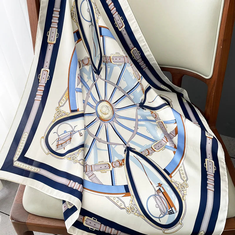 Neckerchief Female Luxury Square Scarf for Women Silk Feeling Shawl Satin, Hijab Fashion Wraps Hair Bands Ribbon Headband, Beautiful Scarf Color