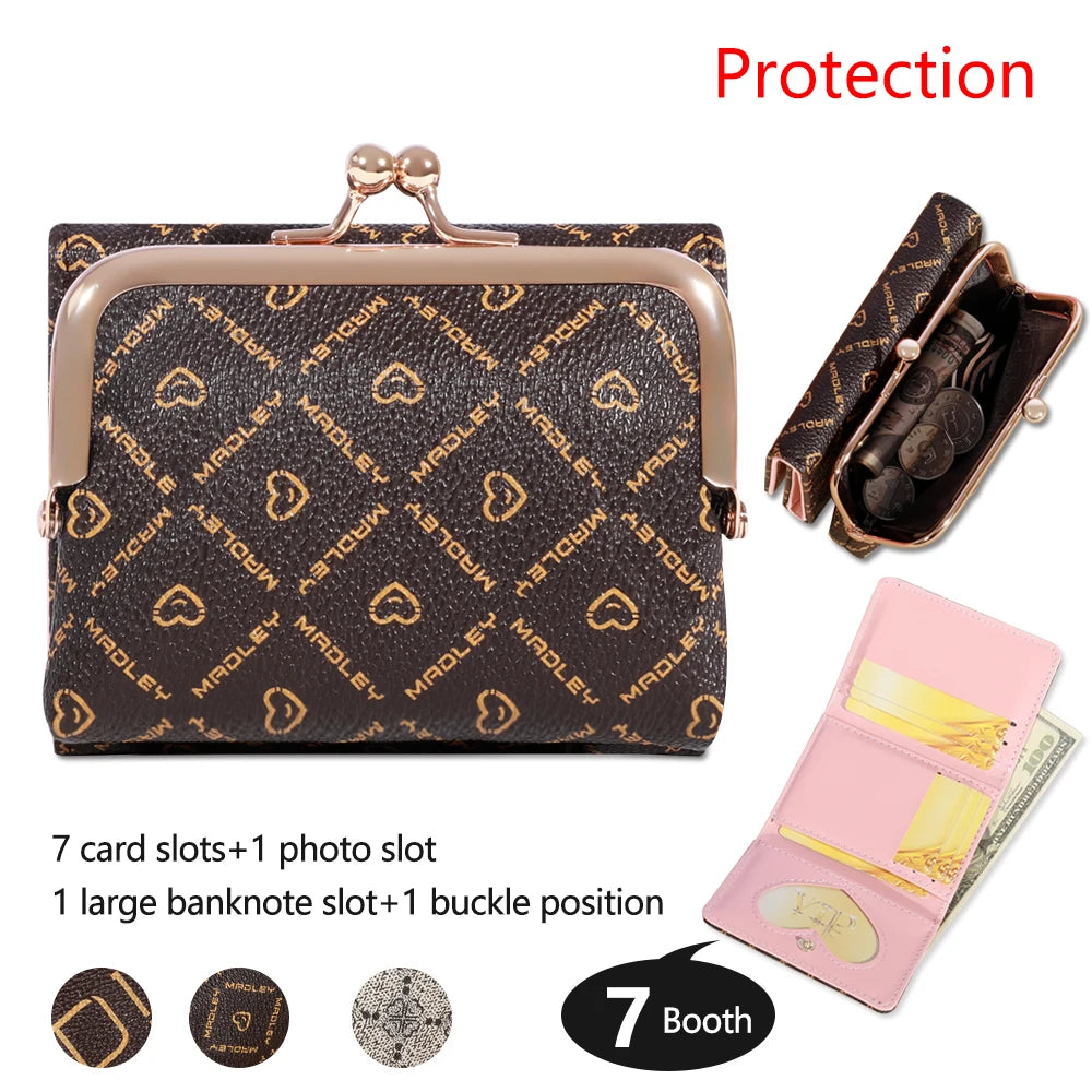 New Wallet Women's Wrist Strap Short Old Flower Zero Wallet Large Capacity Coin Clip Bag Letter Multi Card Card Bag Money Clip