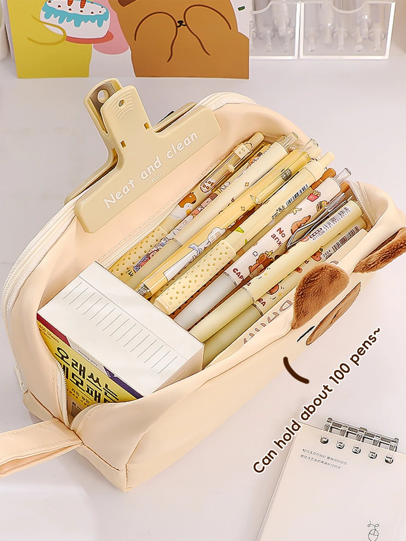 Kawaii Pencil Case for Girls Kapibara-San Large Capacity Makeup Bag Aesthetic School Office Supplies (Cartoon Animal Design)