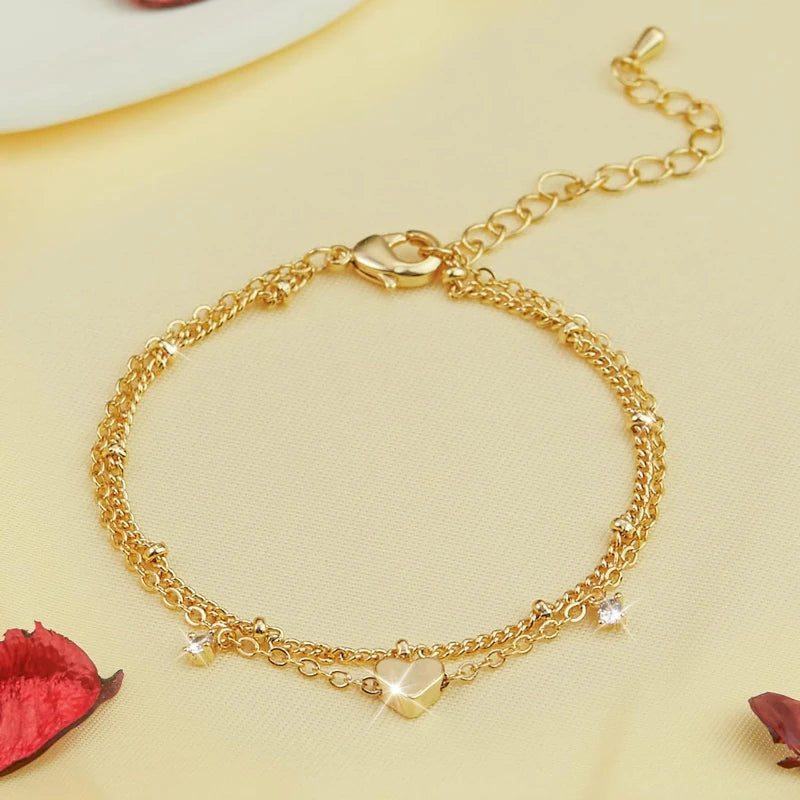 925 Sliver Plated CZ Anklet, Lovely Bracelets for Women Girl, Trendy New Waterproof Heart, Charm Dainty Layer Chain Anklets Jewelry Gifts, Charming Gift For Birthday Or Christmas