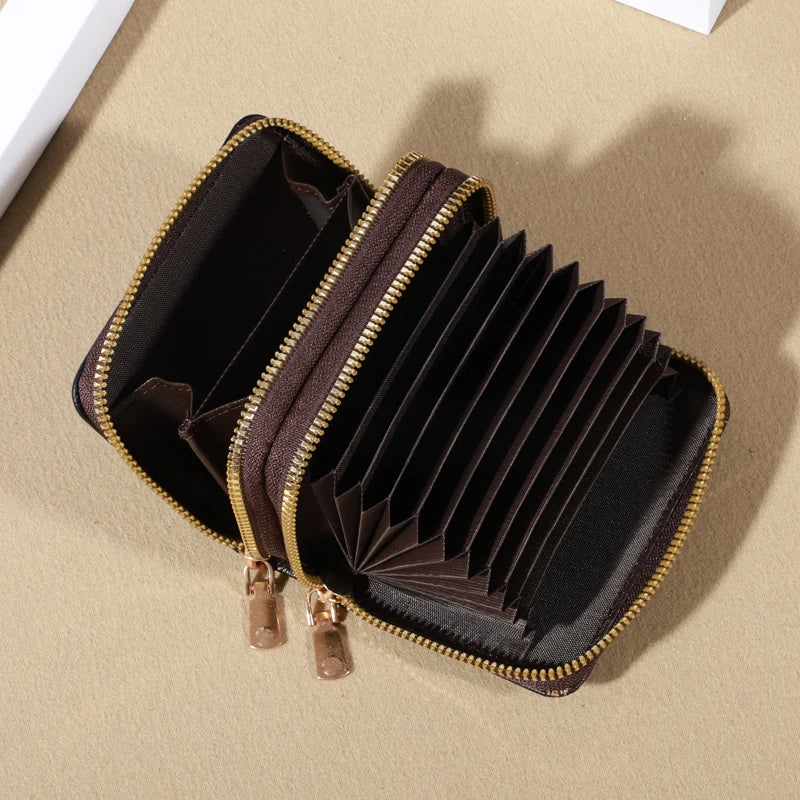 RFID Protection Mini Wallet - Chic Faux Leather with Double Zipper, Multiple Card Slots & Slip Pocket, Compact Classic Clutch