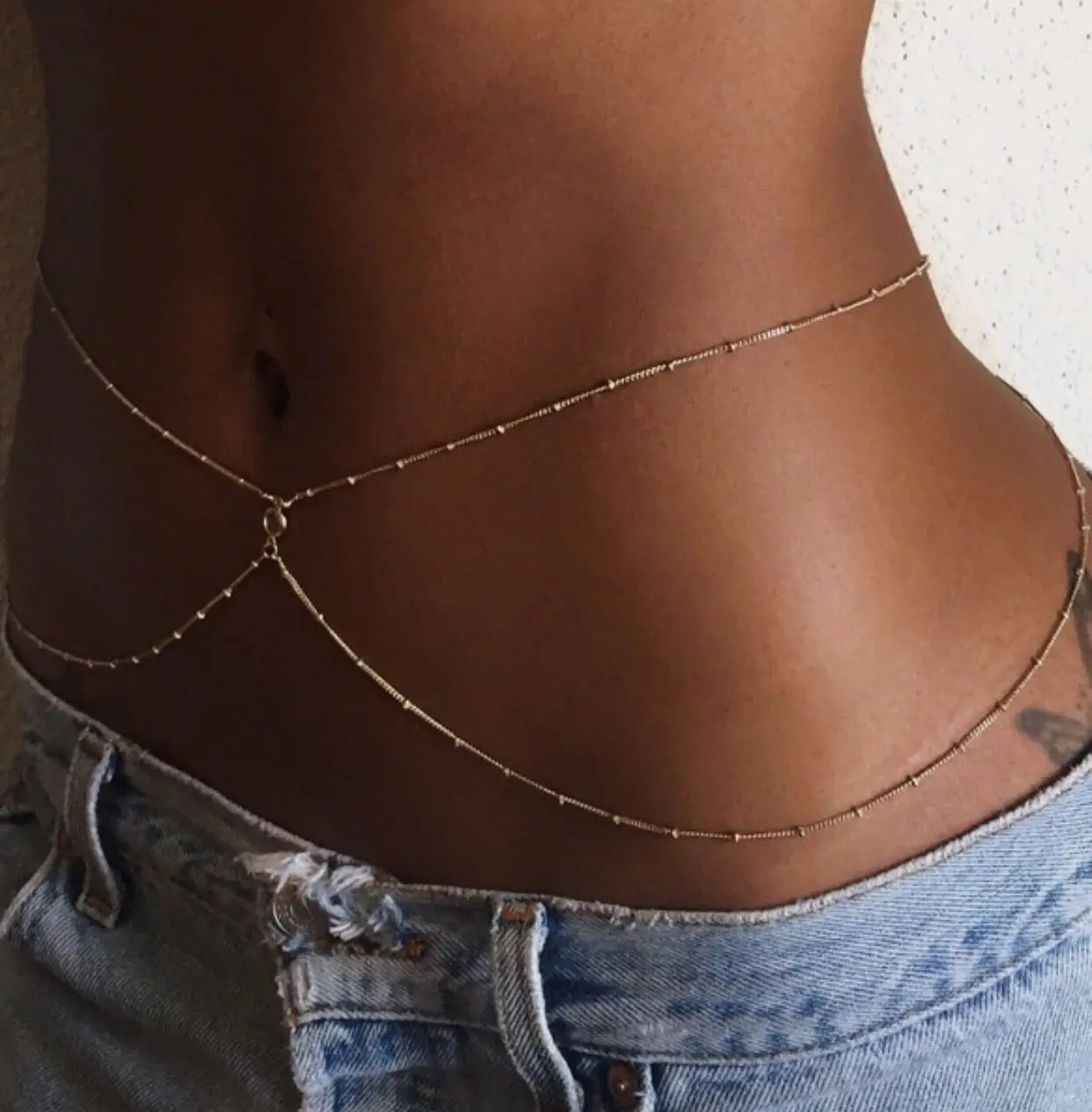 Clear Rhinestone Beaded Belly Chains for Women Gold Silver Color Metal Beach Bikini Link Chains Waist Body Jewelry Accessory