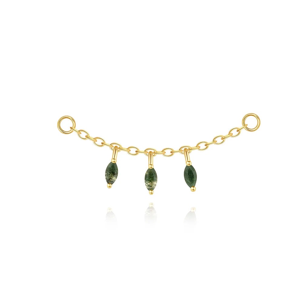 Natural Moss Agate Threaded Puncture Ear Bone, Nail 925 Sterling Silver Tassel Geometric, Nice Green Moss Piercing Earring