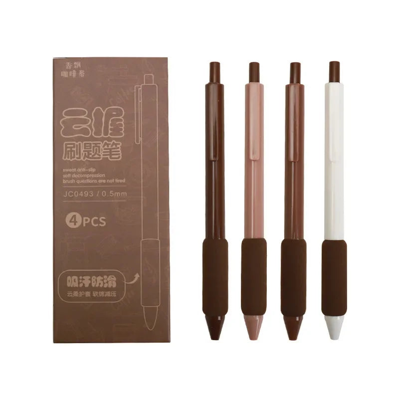4pcs/box kawaii Gel Pen Korean Simplicity Pen Soft Handle Stationery Pen Black Ink 0.5mm Scrapbook Cute Pen Student Supplies