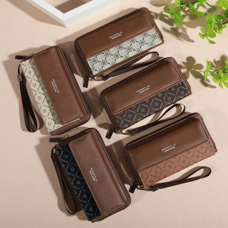 Classic Faux Leather Wallet, Chic Double Layer with Snap Closure, Nice Zippered Card Holder & Photo Compartment, Color blocking