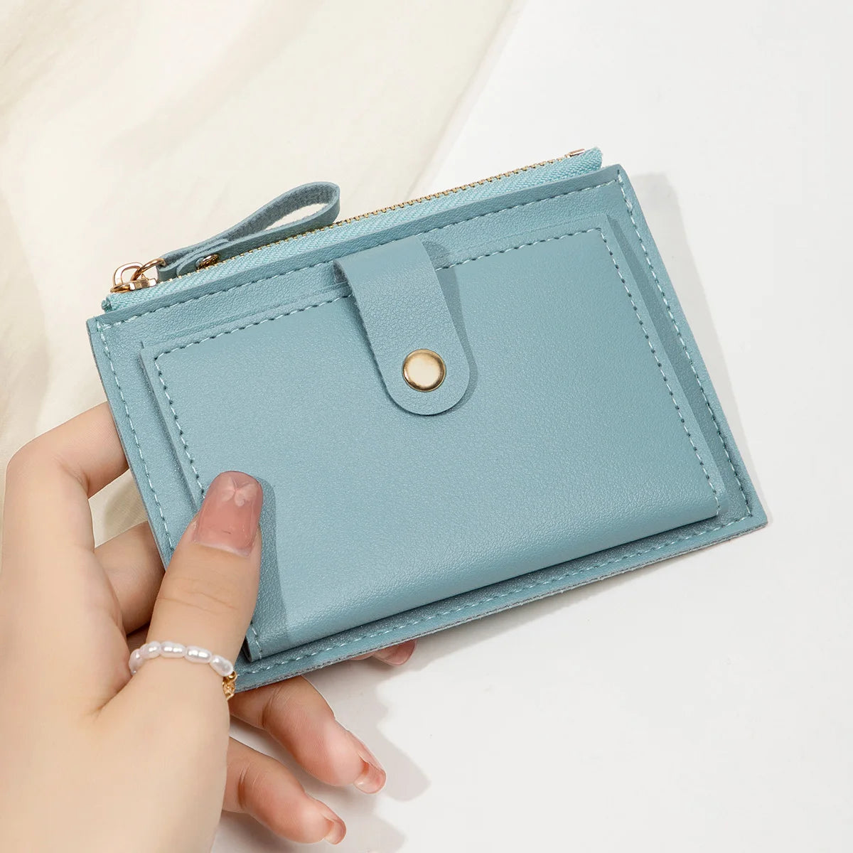 Adorable Minimalist And Fashionable Women's Short Card Bag, Thin Mini PU Leather Wallet, Amazing women's credit card holder wallet, Stunning Trendy Practical Gift For Cute Girls, Lovely Pink Wallet, Nice Blue Color, Kind Pink