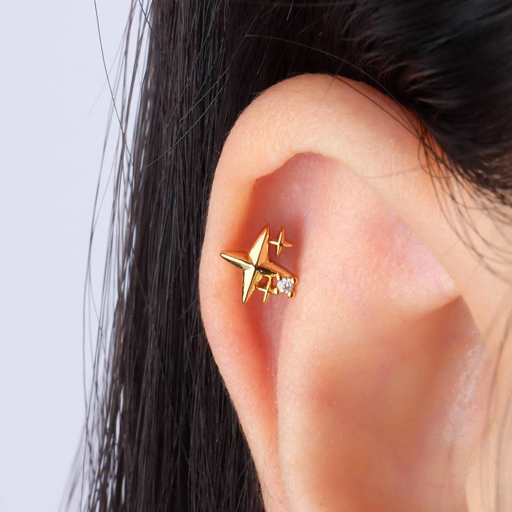 925 Sterling Silver 1pc, Geometry Multi Piercing Stud Earrings For Women, K Gold Simple Elegant Tassel Jewelry, beautiful Gift