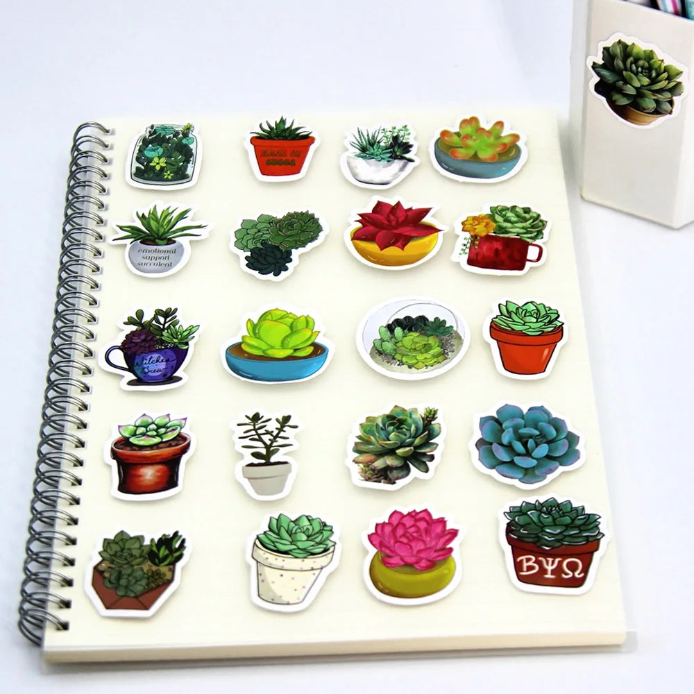 100Pcs Succulent Cute Stickers Pack Aesthetic Stationery Supplies Lot Kawaii Office Teacher School Diary Decoration Korean Paper